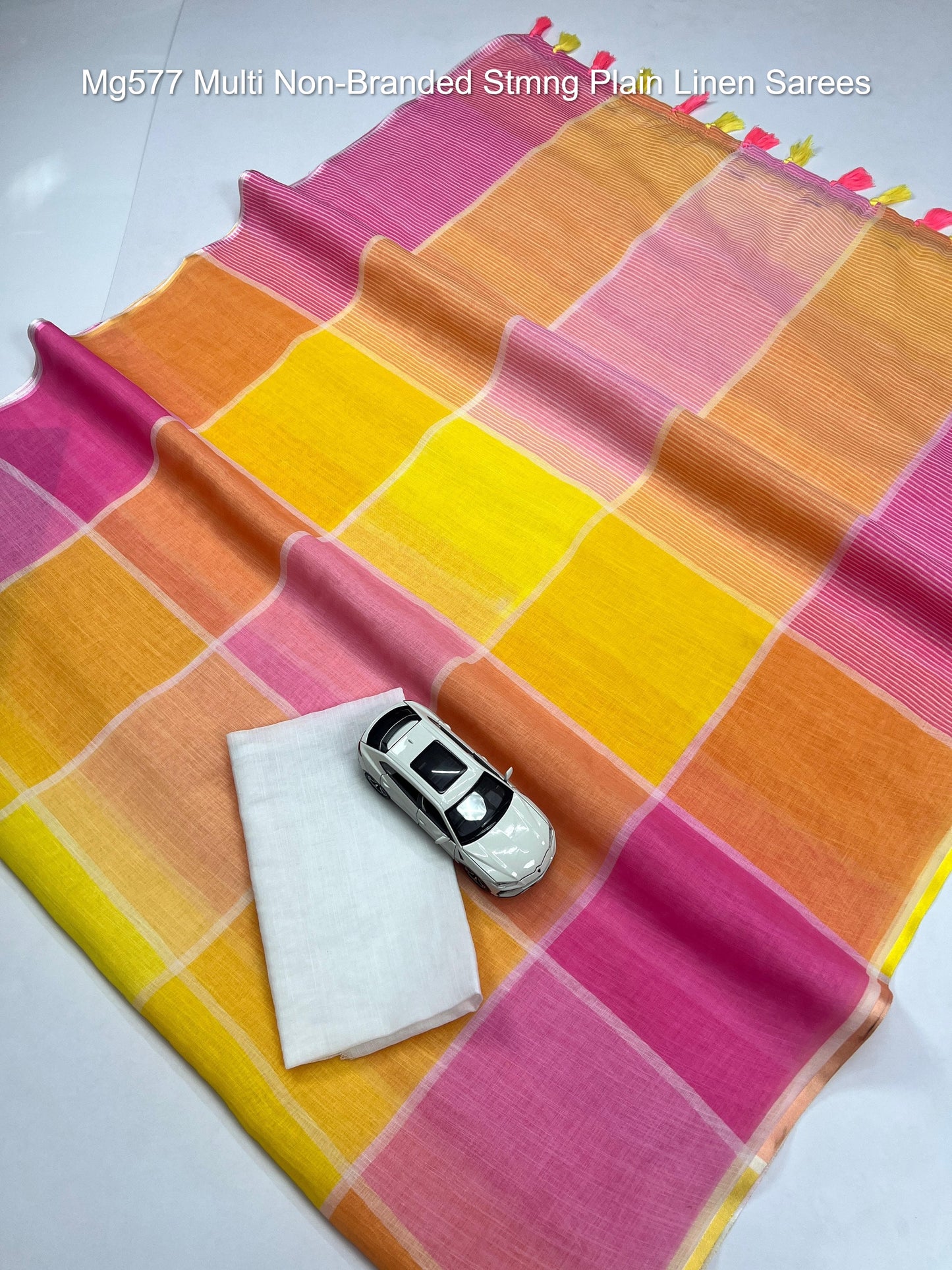 Mg577 Multi Non-Branded Stmng Plain Linen Sarees