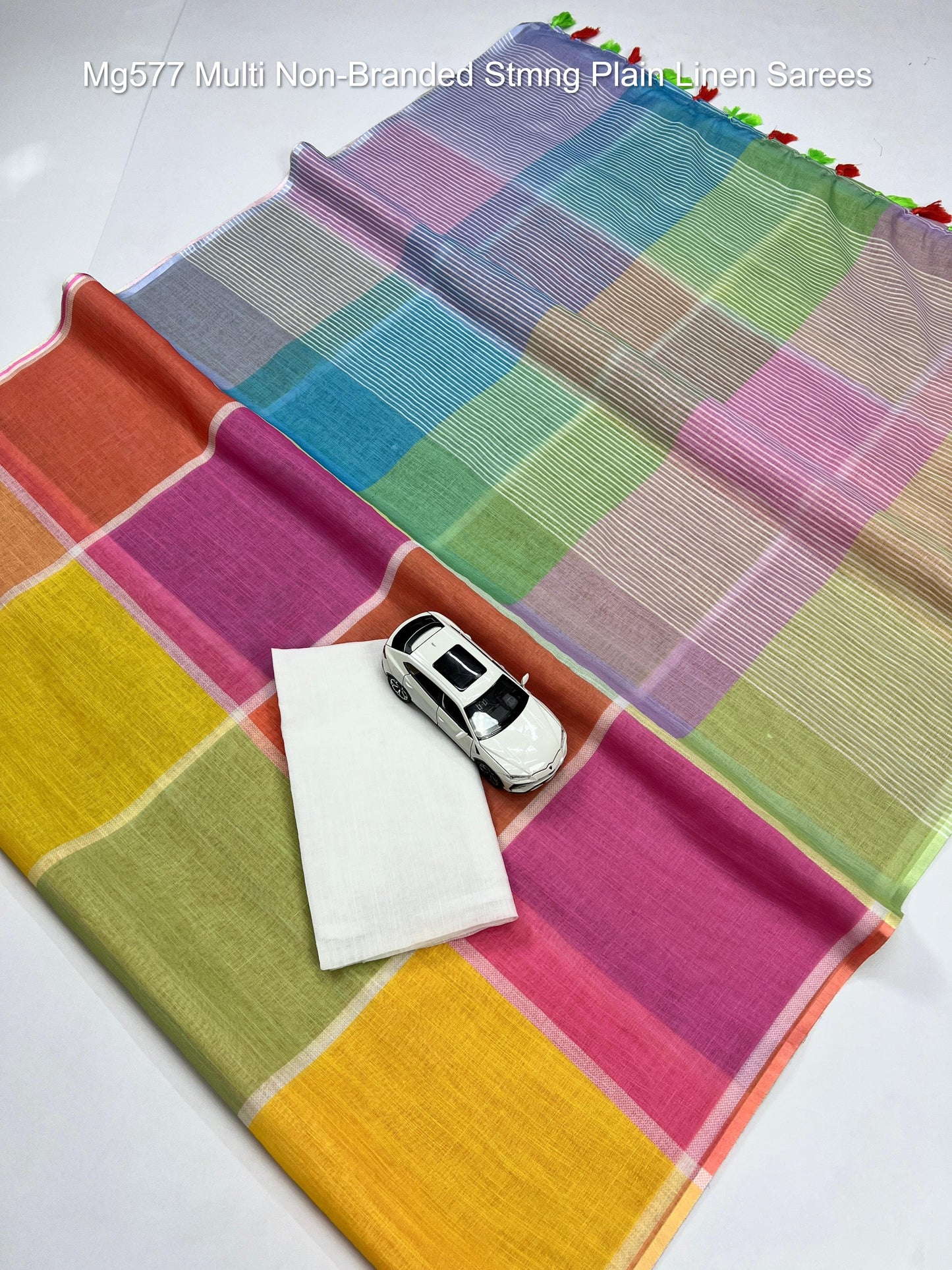 Mg577 Multi Non-Branded Stmng Plain Linen Sarees