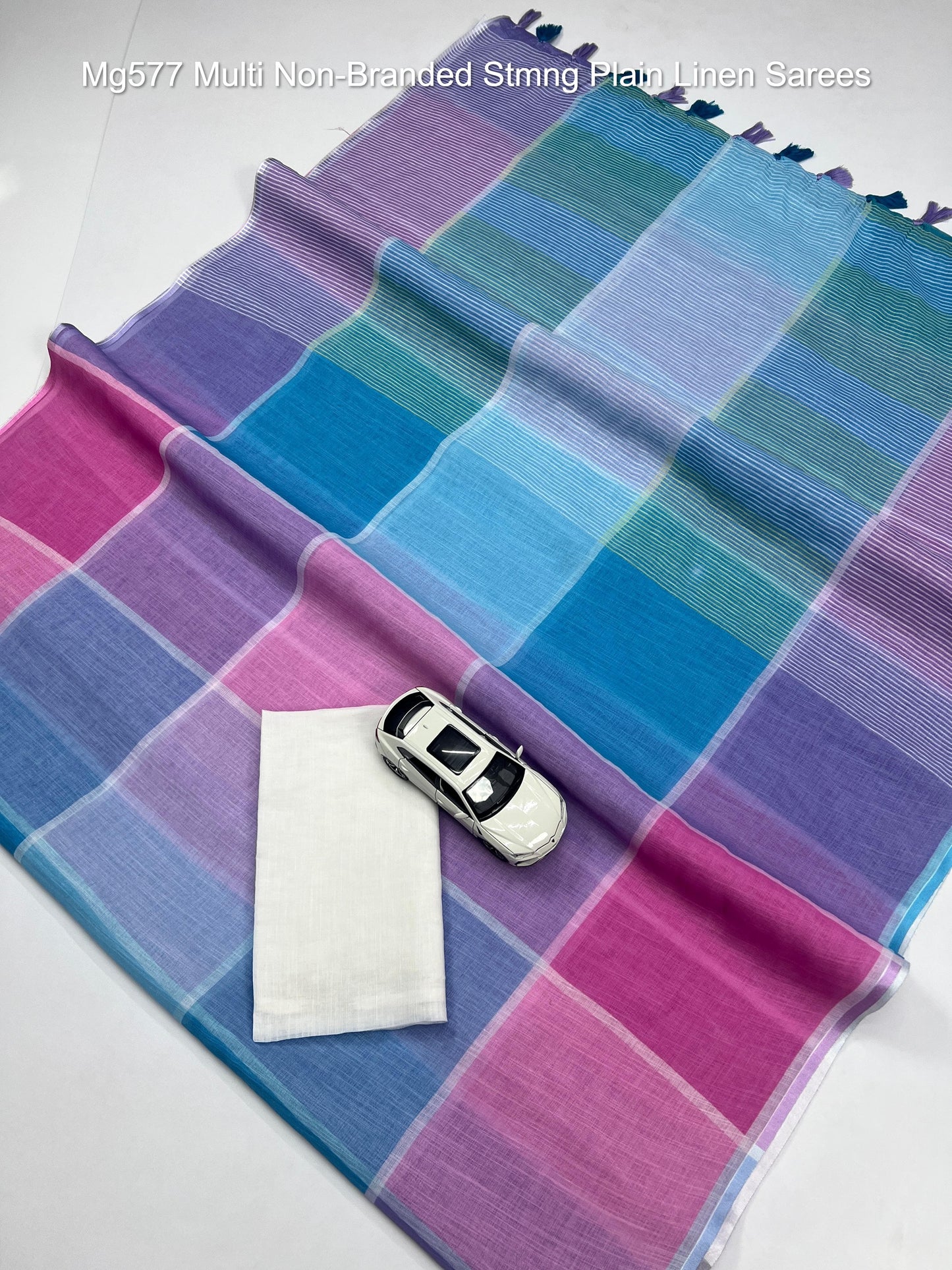 Mg577 Multi Non-Branded Stmng Plain Linen Sarees