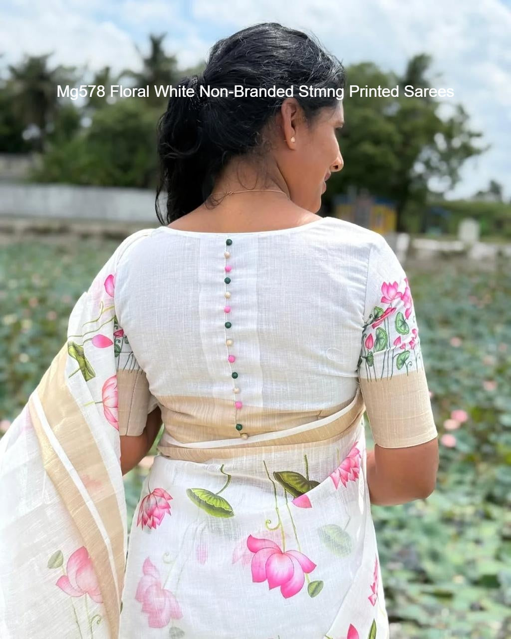 Mg578 Floral White Non-Branded Stmng Printed Sarees