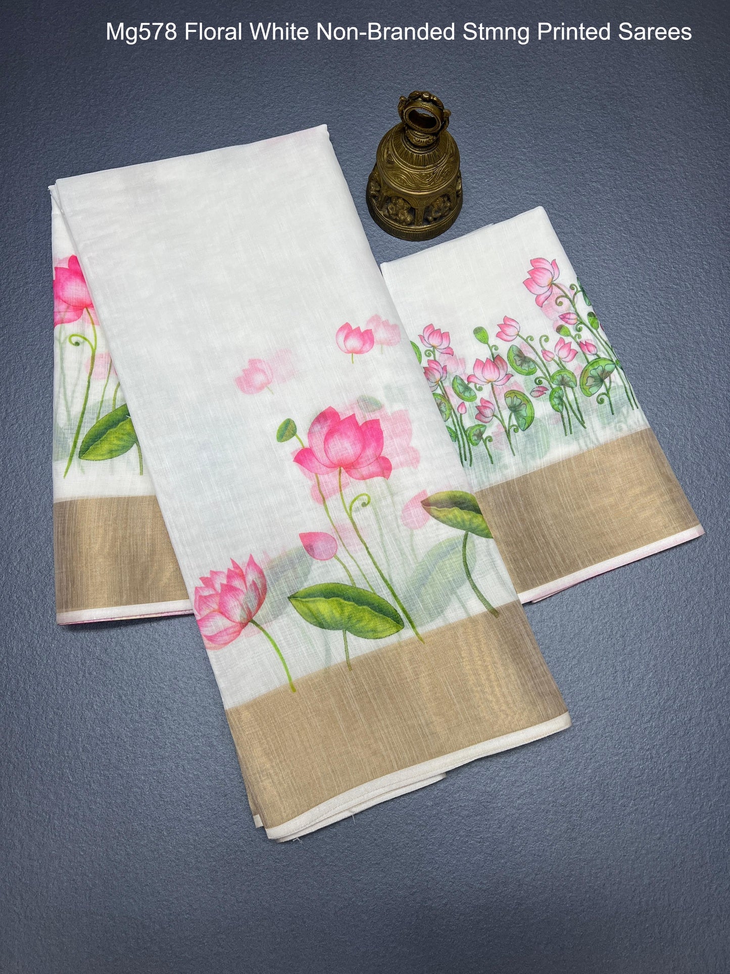Mg578 Floral White Non-Branded Stmng Printed Sarees