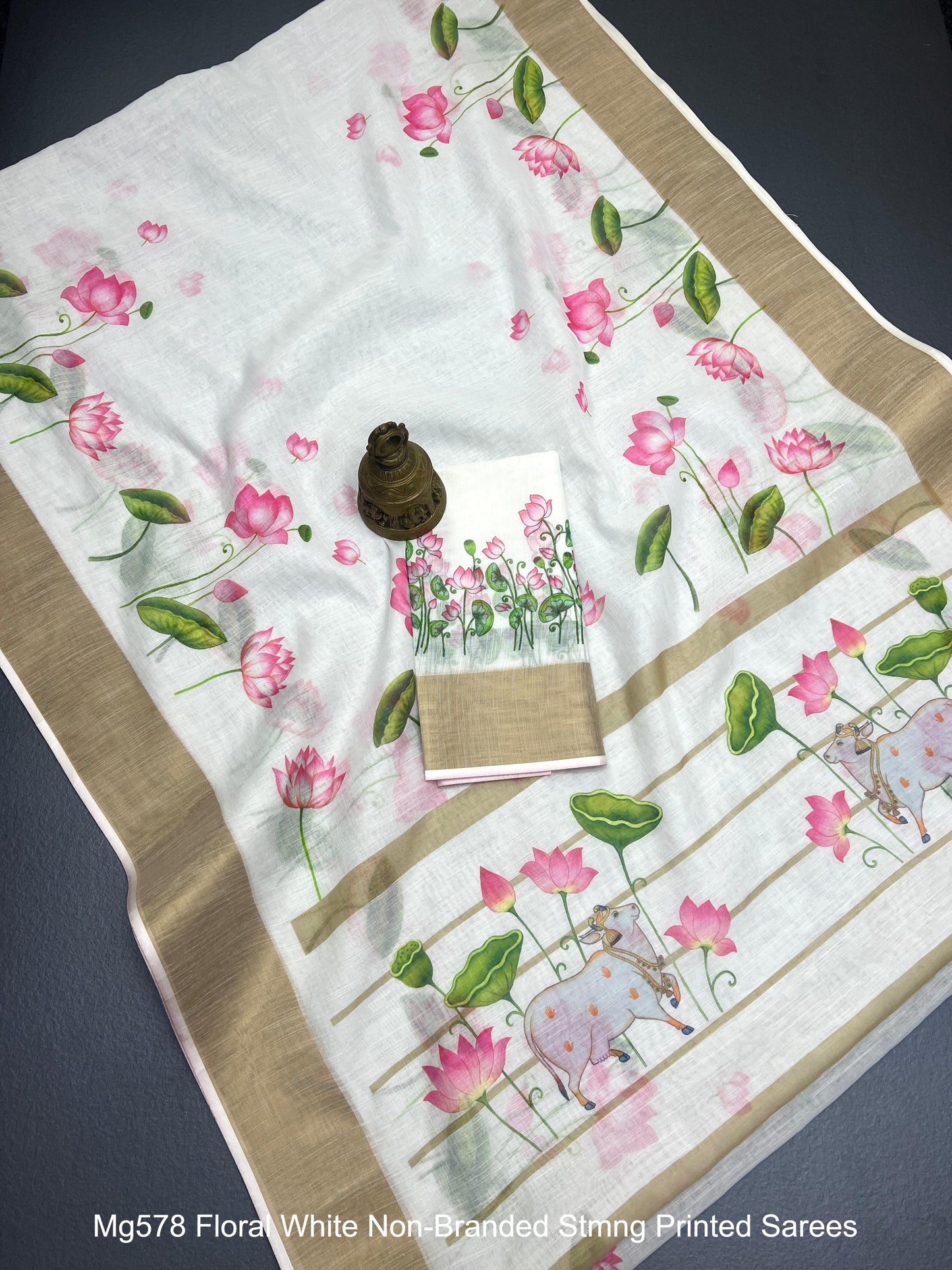 Mg578 Floral White Non-Branded Stmng Printed Sarees