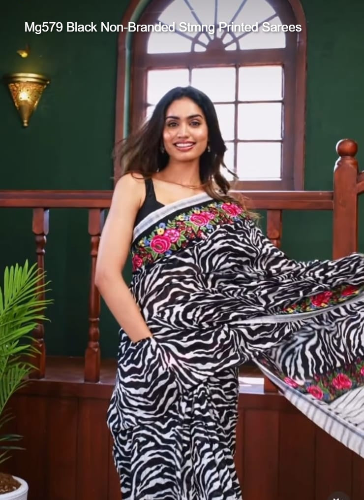 Mg579 Black Non-Branded Stmng Printed Sarees