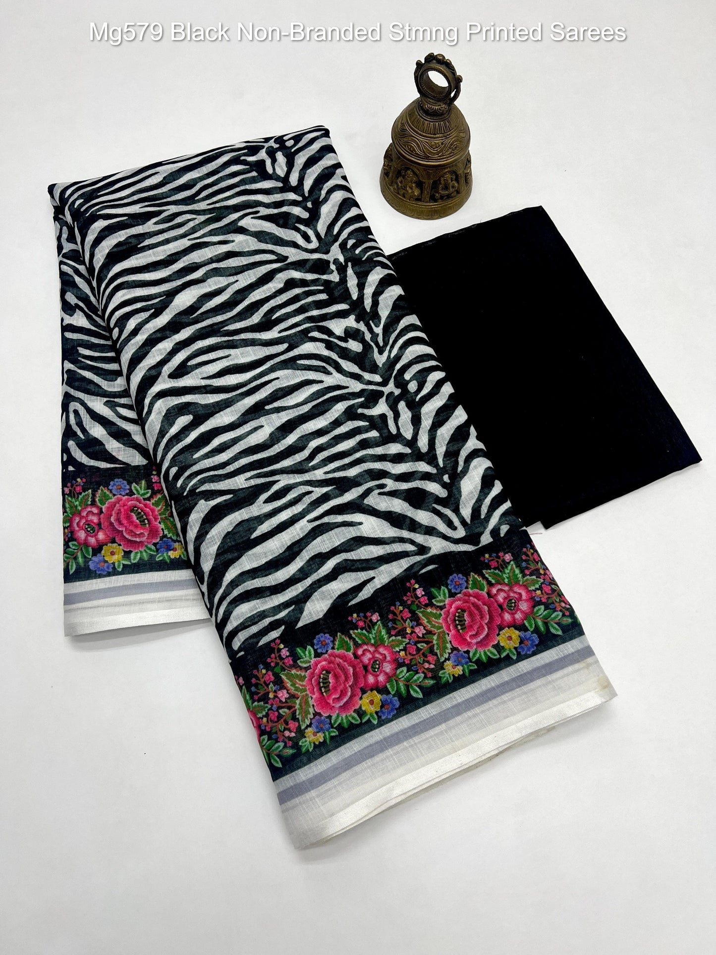 Mg579 Black Non-Branded Stmng Printed Sarees