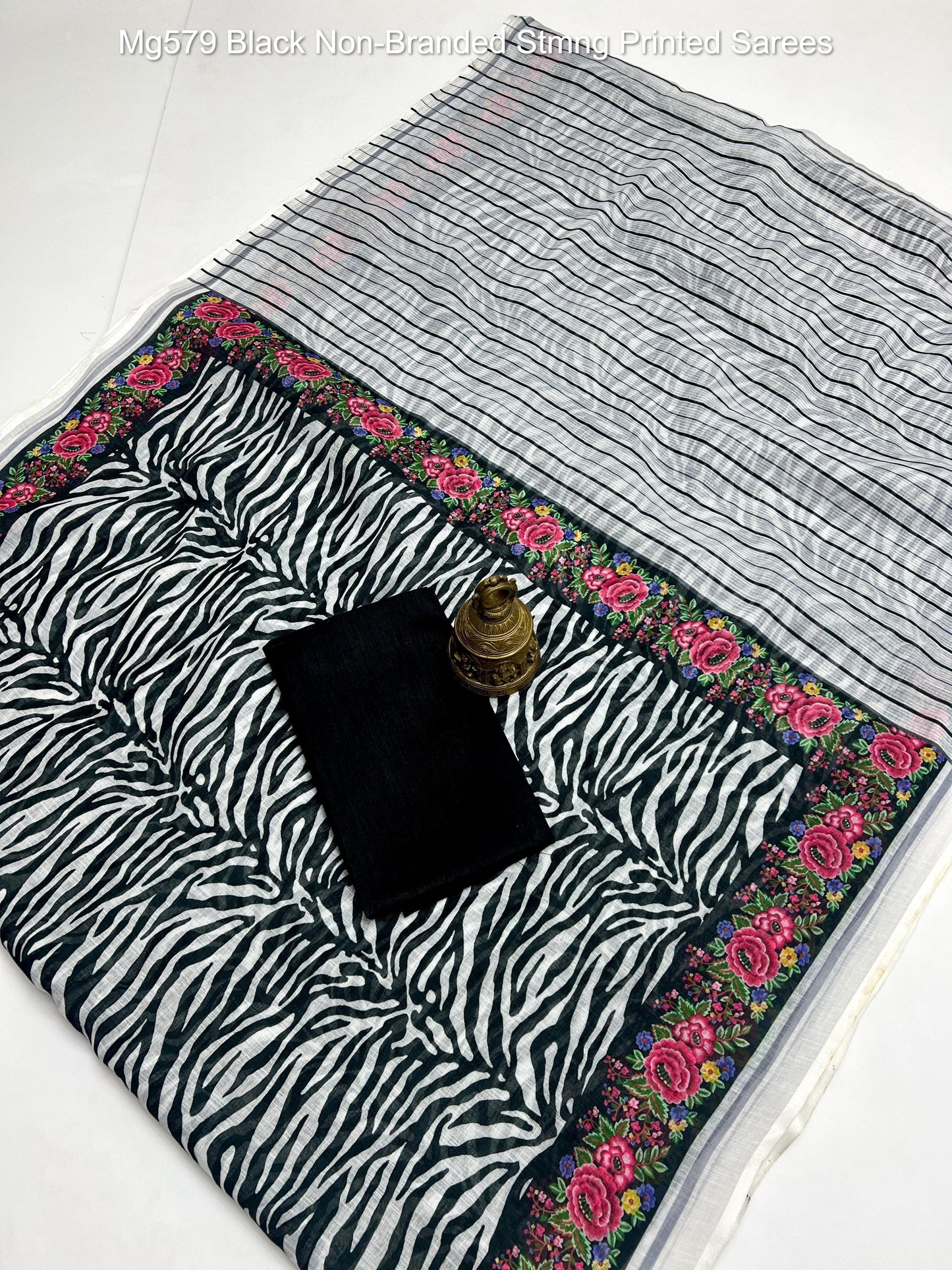 Mg579 Black Non-Branded Stmng Printed Sarees
