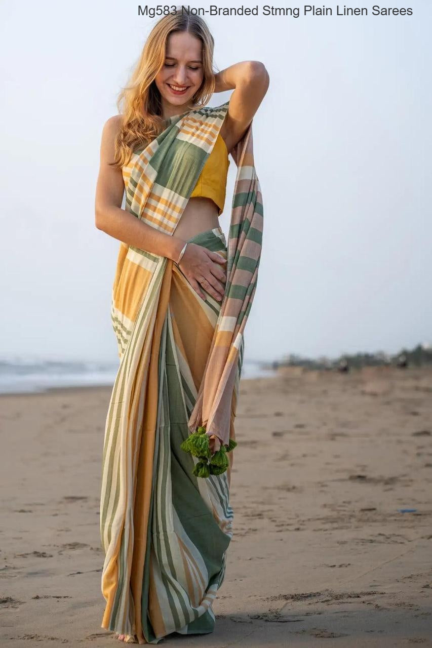 Mg583 Non-Branded Stmng Plain Linen Sarees