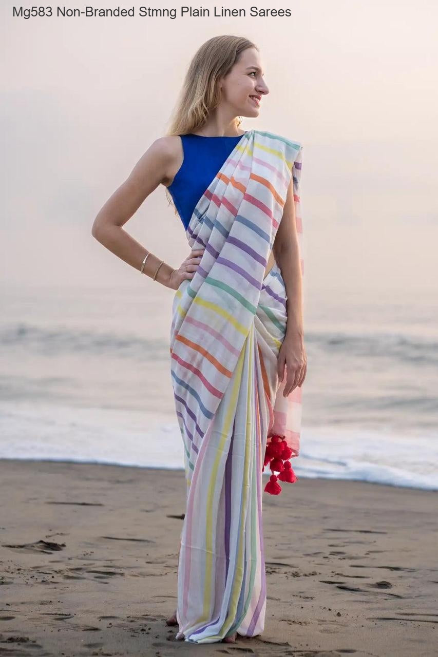 Mg583 Non-Branded Stmng Plain Linen Sarees