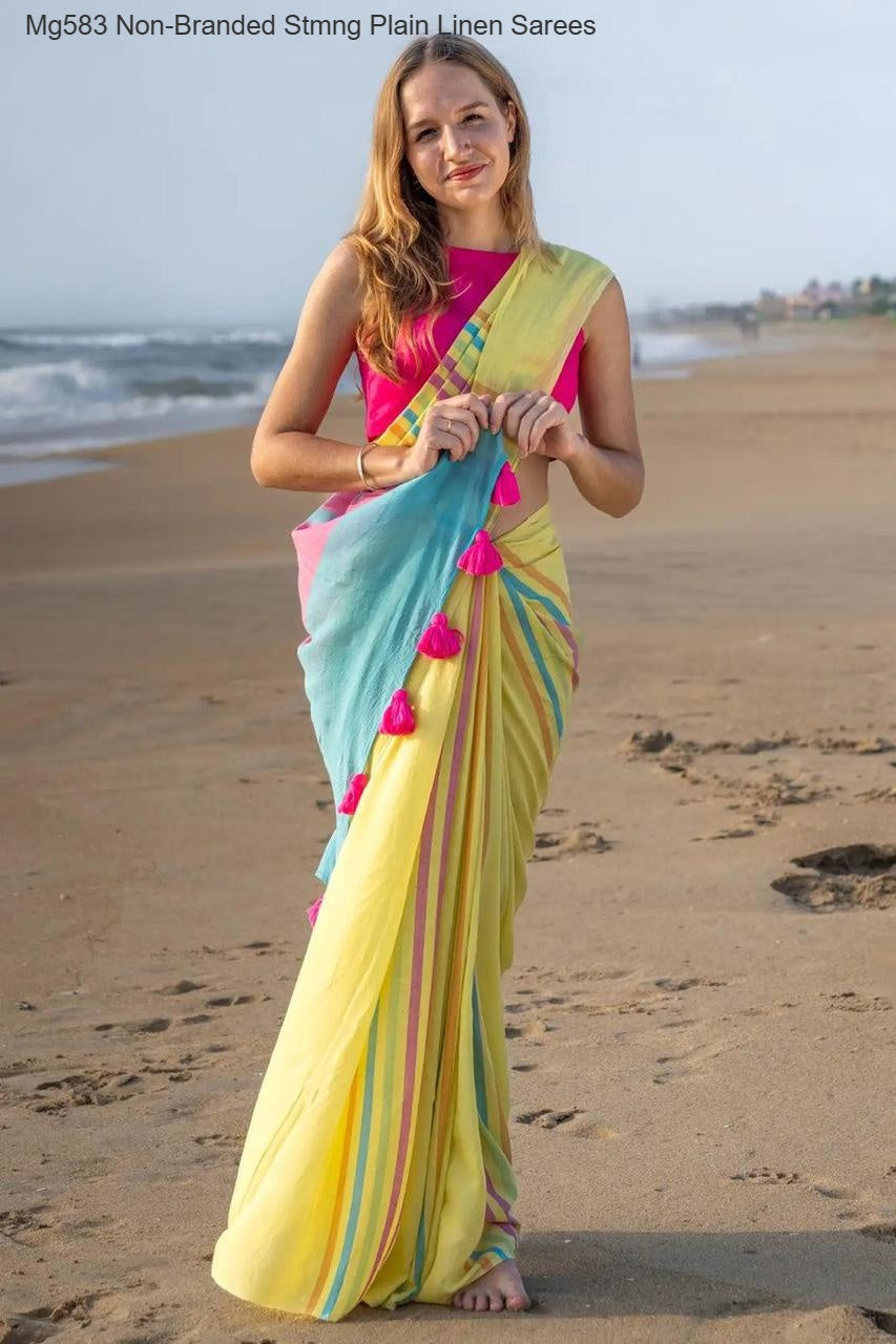 Mg583 Non-Branded Stmng Plain Linen Sarees