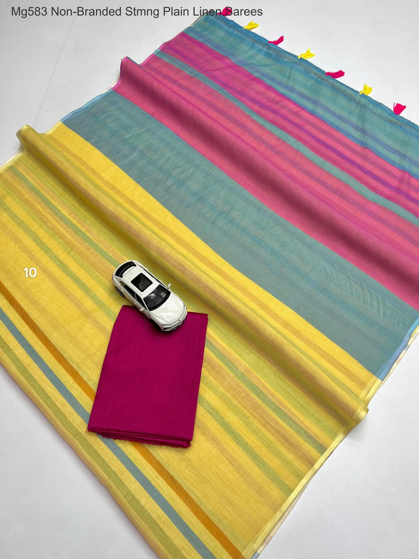 Mg583 Non-Branded Stmng Plain Linen Sarees
