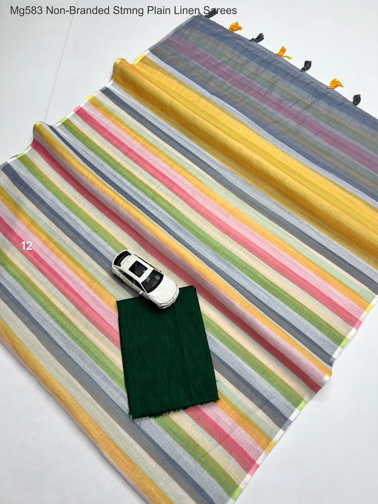 Mg583 Non-Branded Stmng Plain Linen Sarees