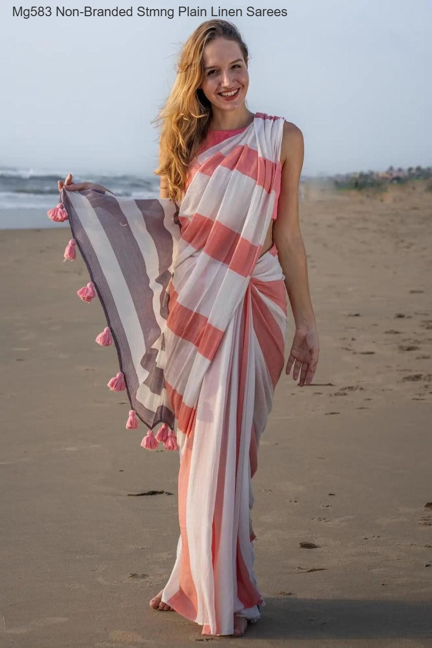 Mg583 Non-Branded Stmng Plain Linen Sarees