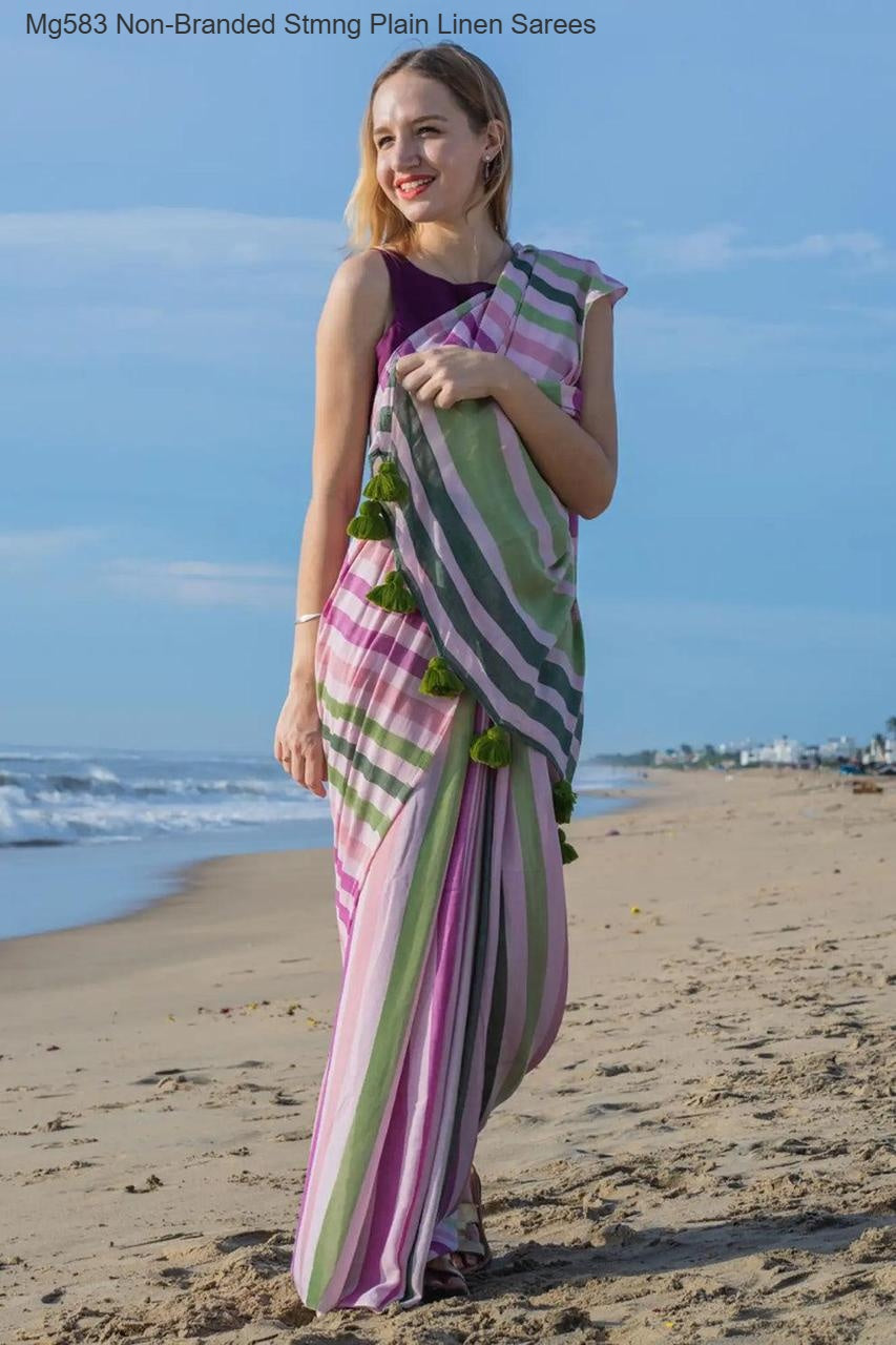 Mg583 Non-Branded Stmng Plain Linen Sarees