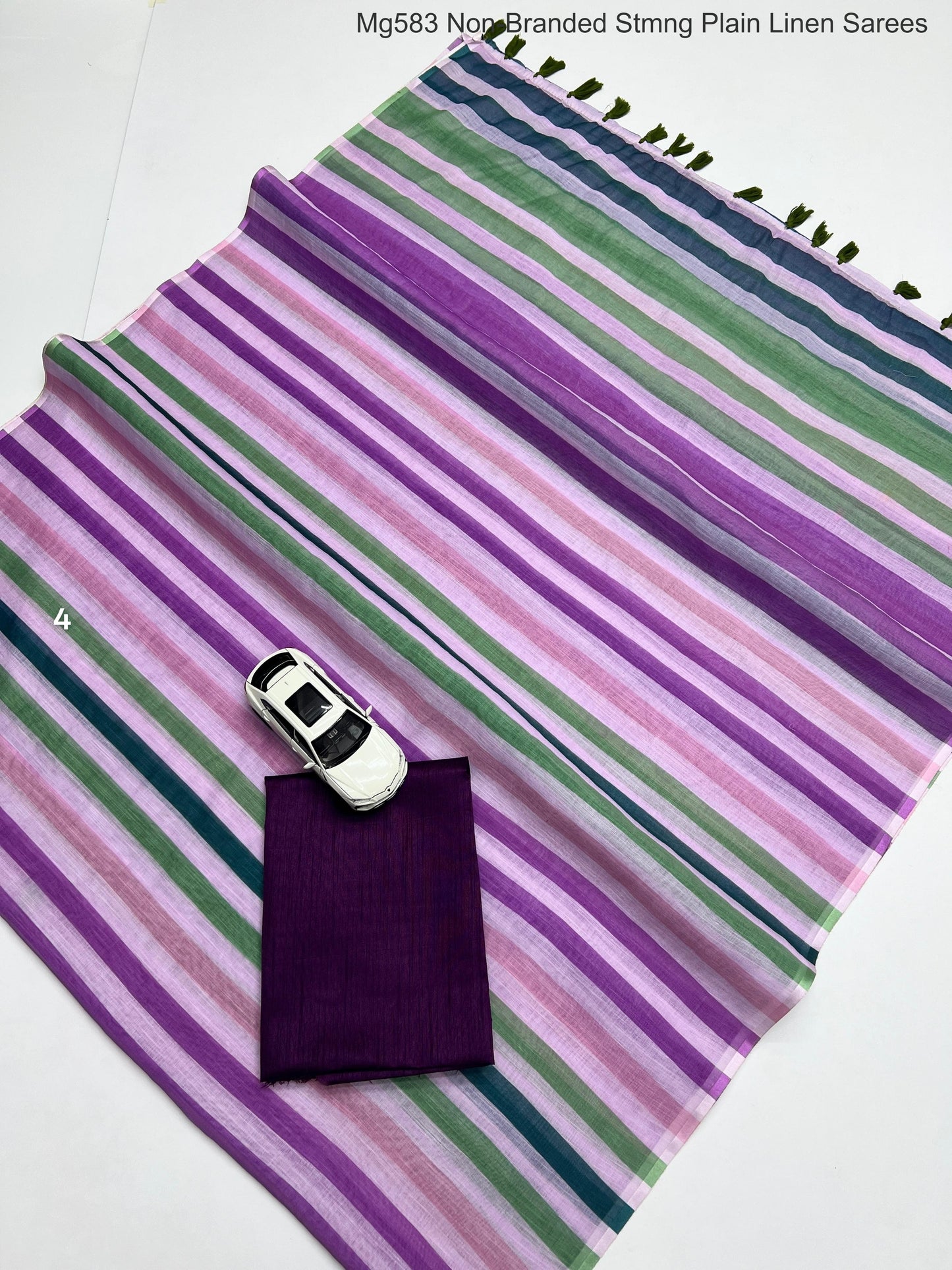 Mg583 Non-Branded Stmng Plain Linen Sarees