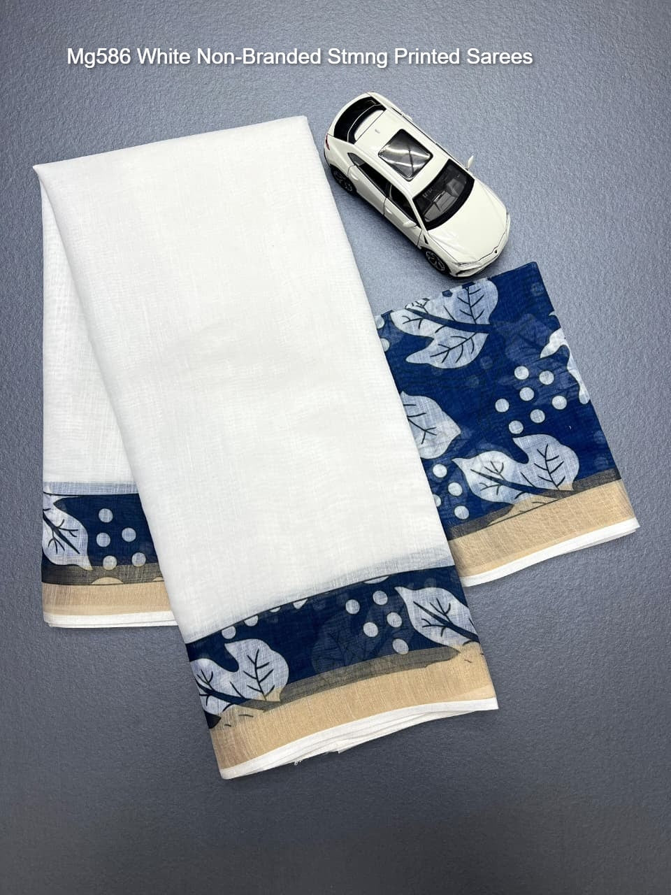 Mg586 White Non-Branded Stmng Printed Sarees