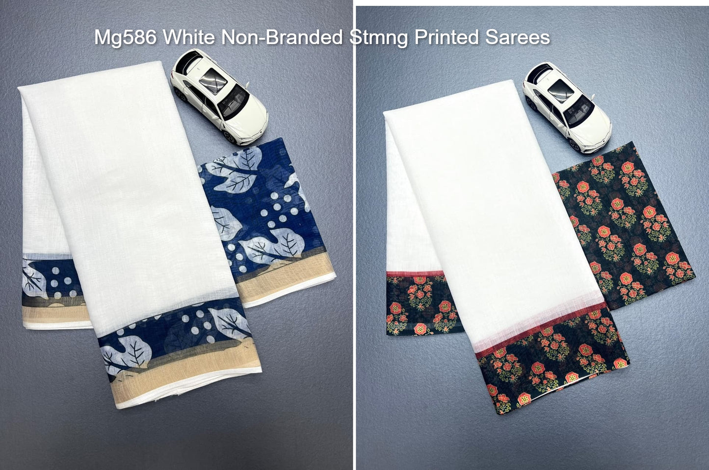 Mg586 White Non-Branded Stmng Printed Sarees