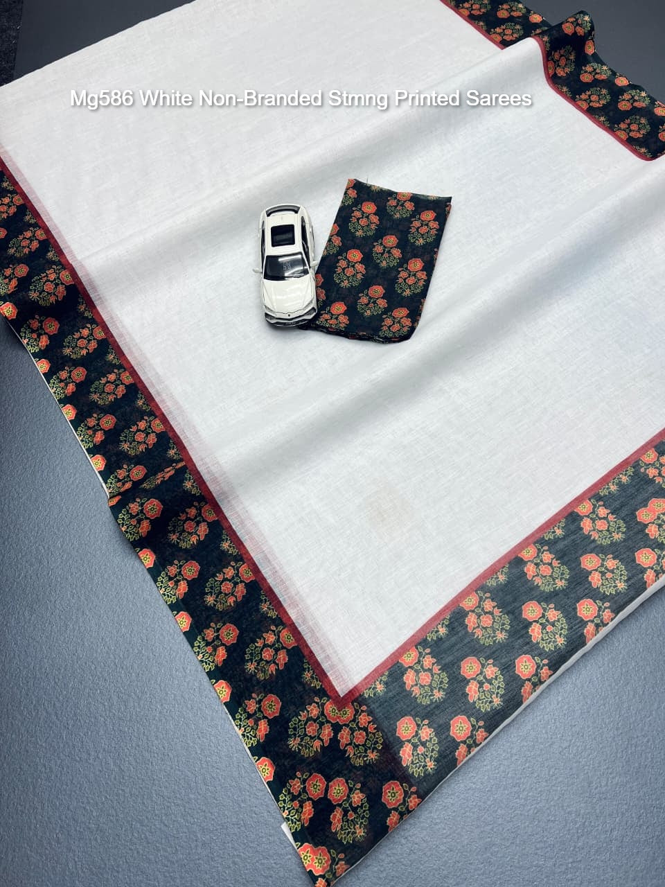Mg586 White Non-Branded Stmng Printed Sarees