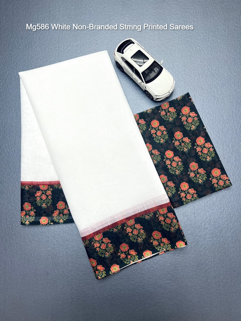 Mg586 White Non-Branded Stmng Printed Sarees