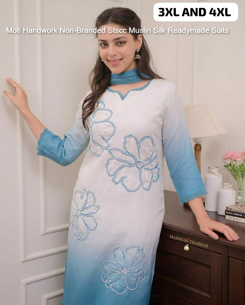 Moti Handwork Non-Branded Stscc Muslin Silk Readymade Suits