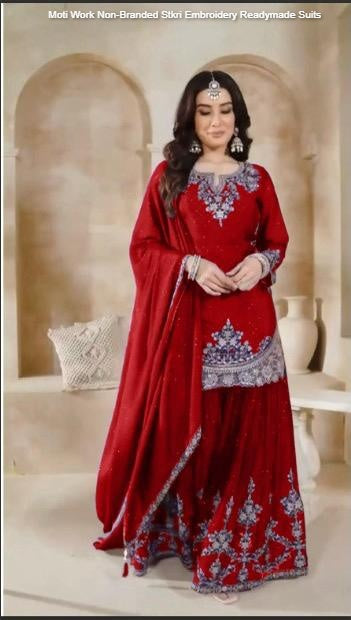 Moti Work Non-Branded Stkri Embroidery Readymade Suits