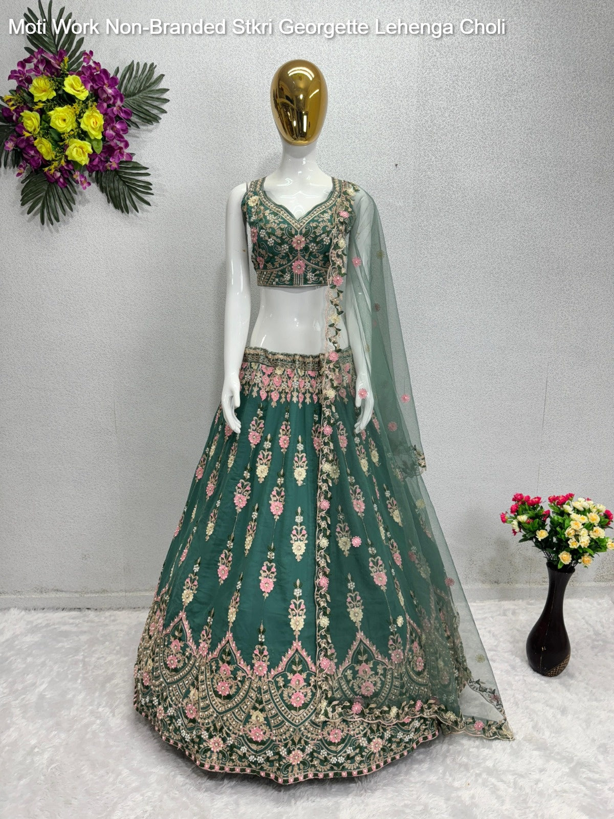 Moti Work Stkri Georgette Lehenga Choli