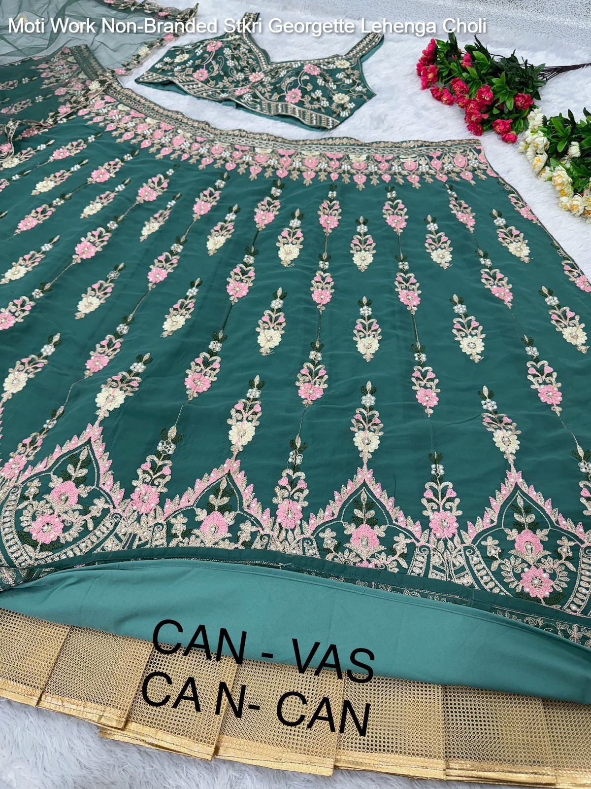 Moti Work Stkri Georgette Lehenga Choli