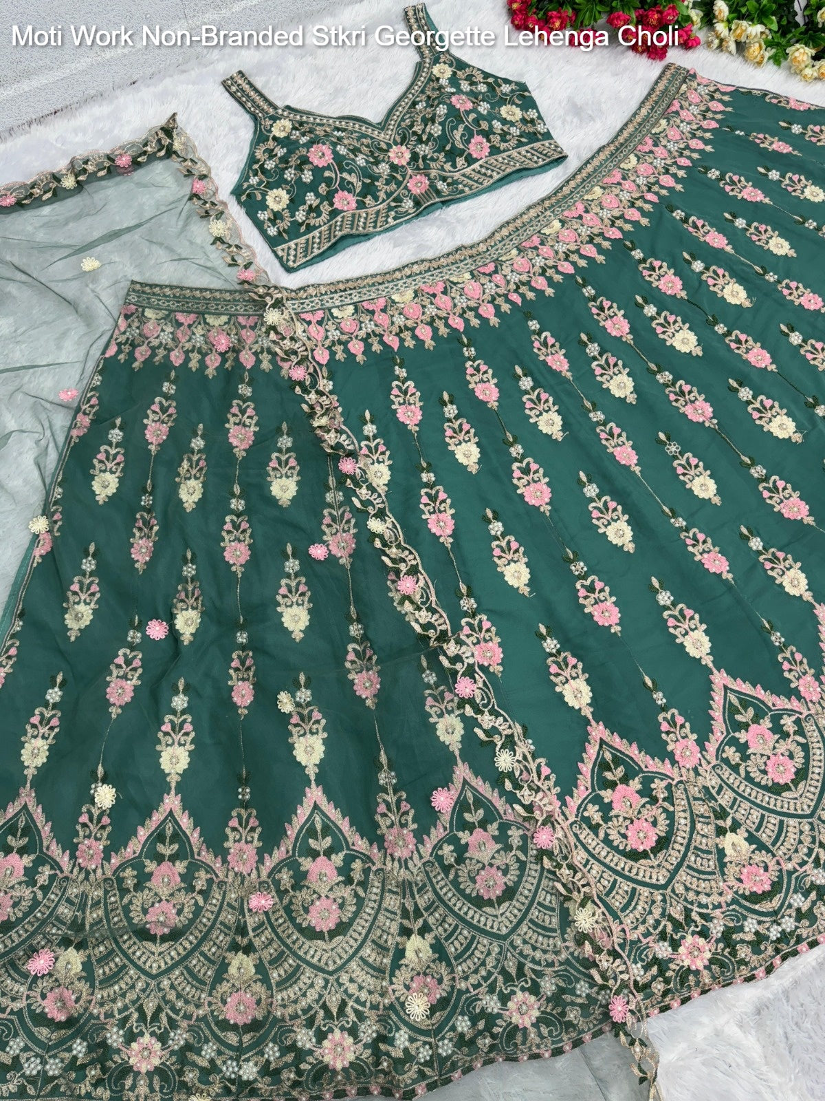 Moti Work Stkri Georgette Lehenga Choli