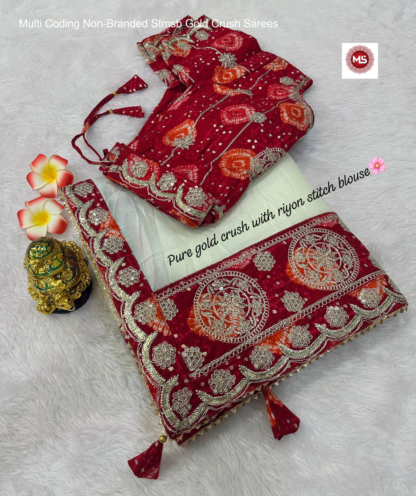 Multi Coding Non-Branded Stmsb Gold Crush Sarees
