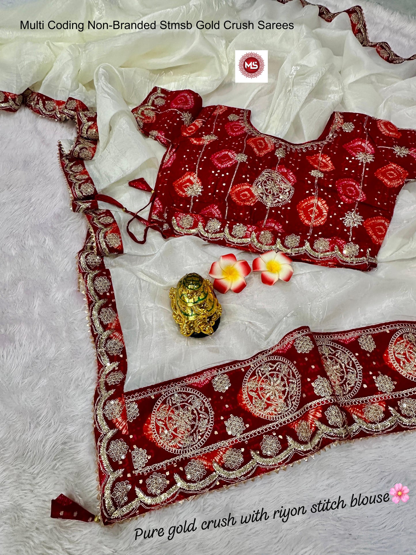 Multi Coding Non-Branded Stmsb Gold Crush Sarees