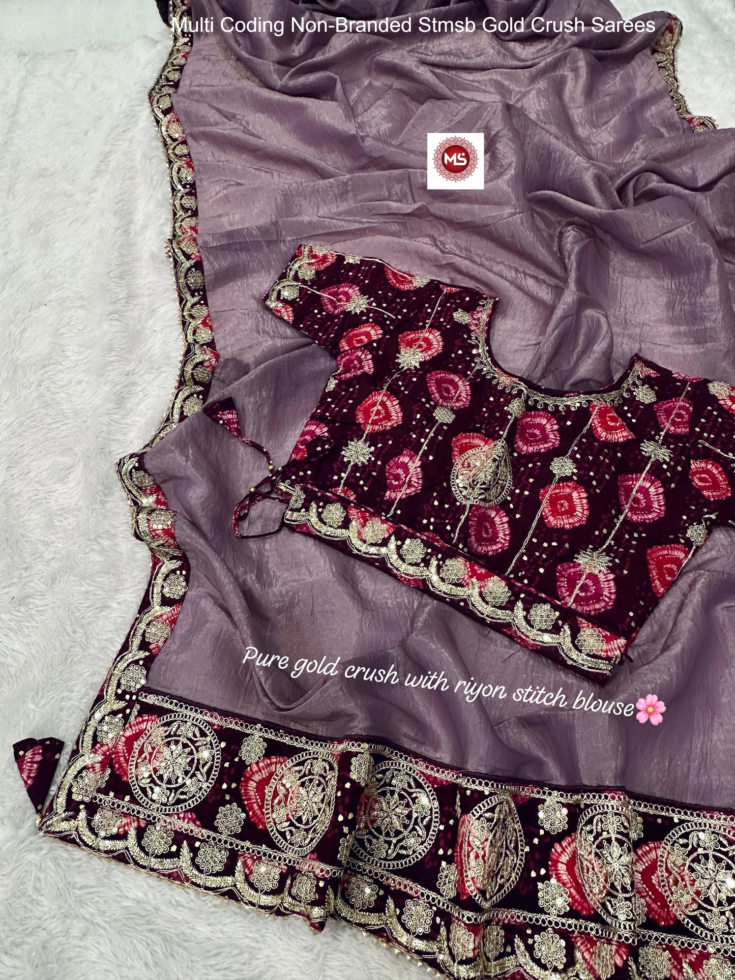 Multi Coding Non-Branded Stmsb Gold Crush Sarees
