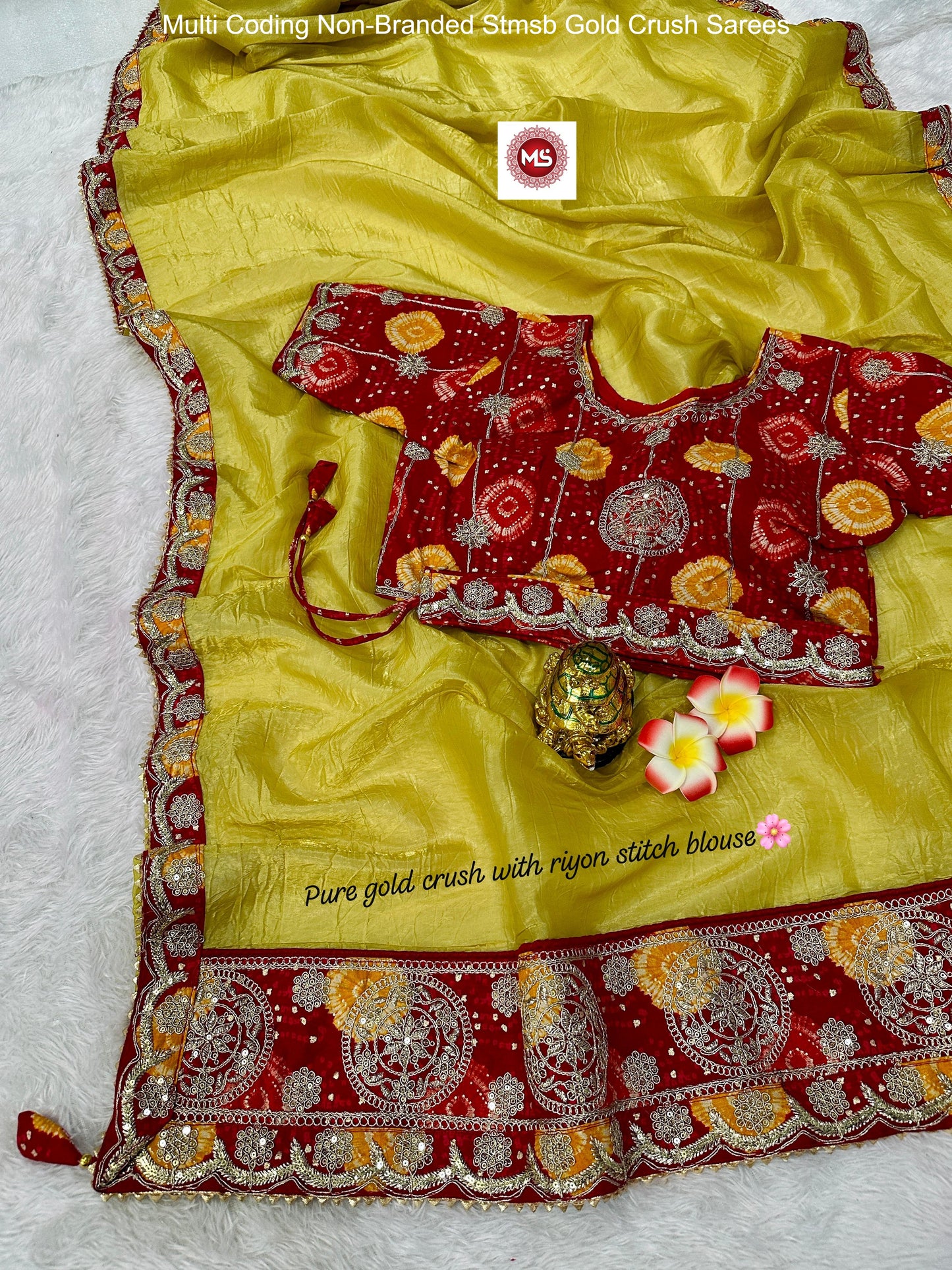 Multi Coding Non-Branded Stmsb Gold Crush Sarees