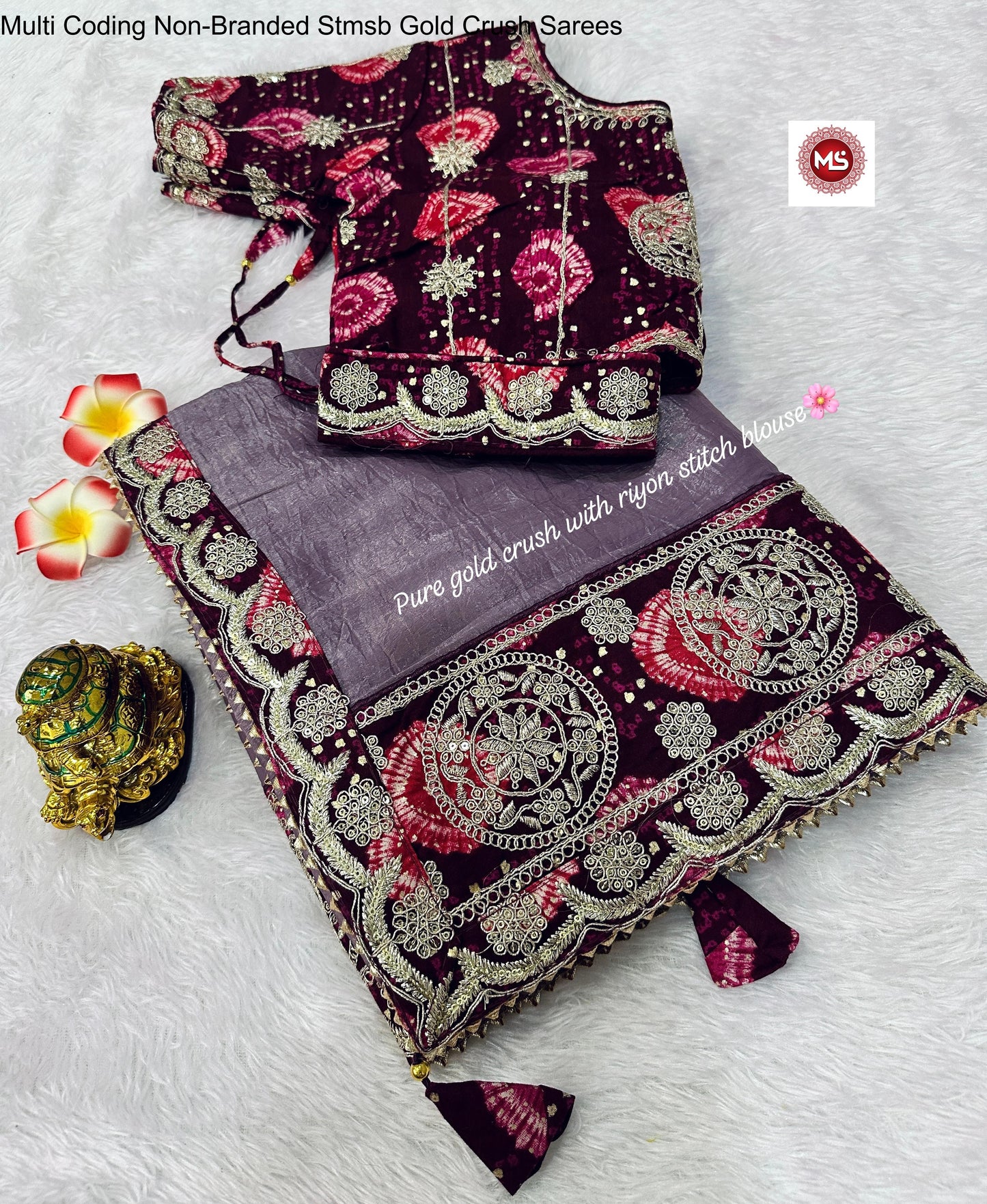 Multi Coding Non-Branded Stmsb Gold Crush Sarees