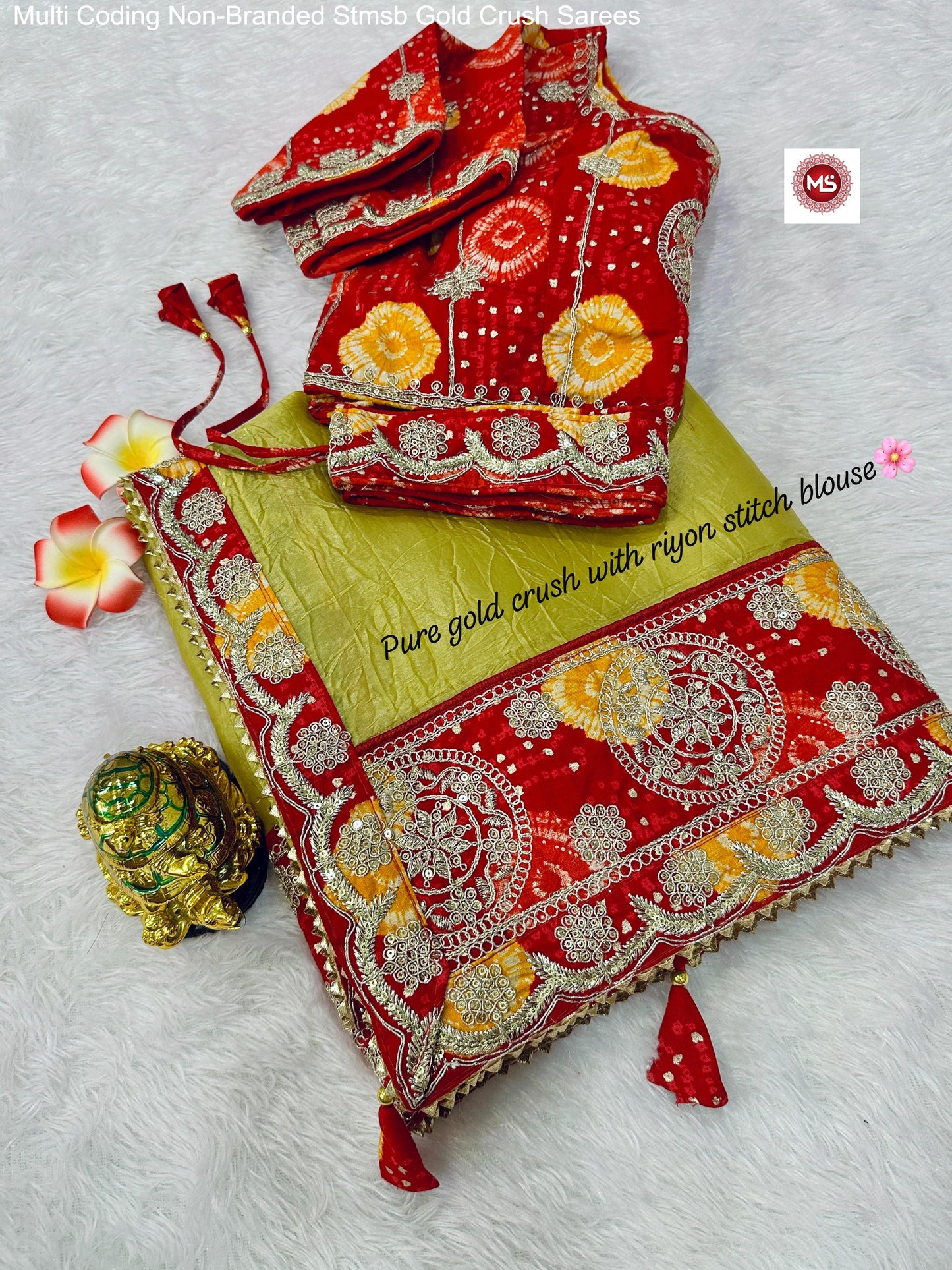 Multi Coding Non-Branded Stmsb Gold Crush Sarees