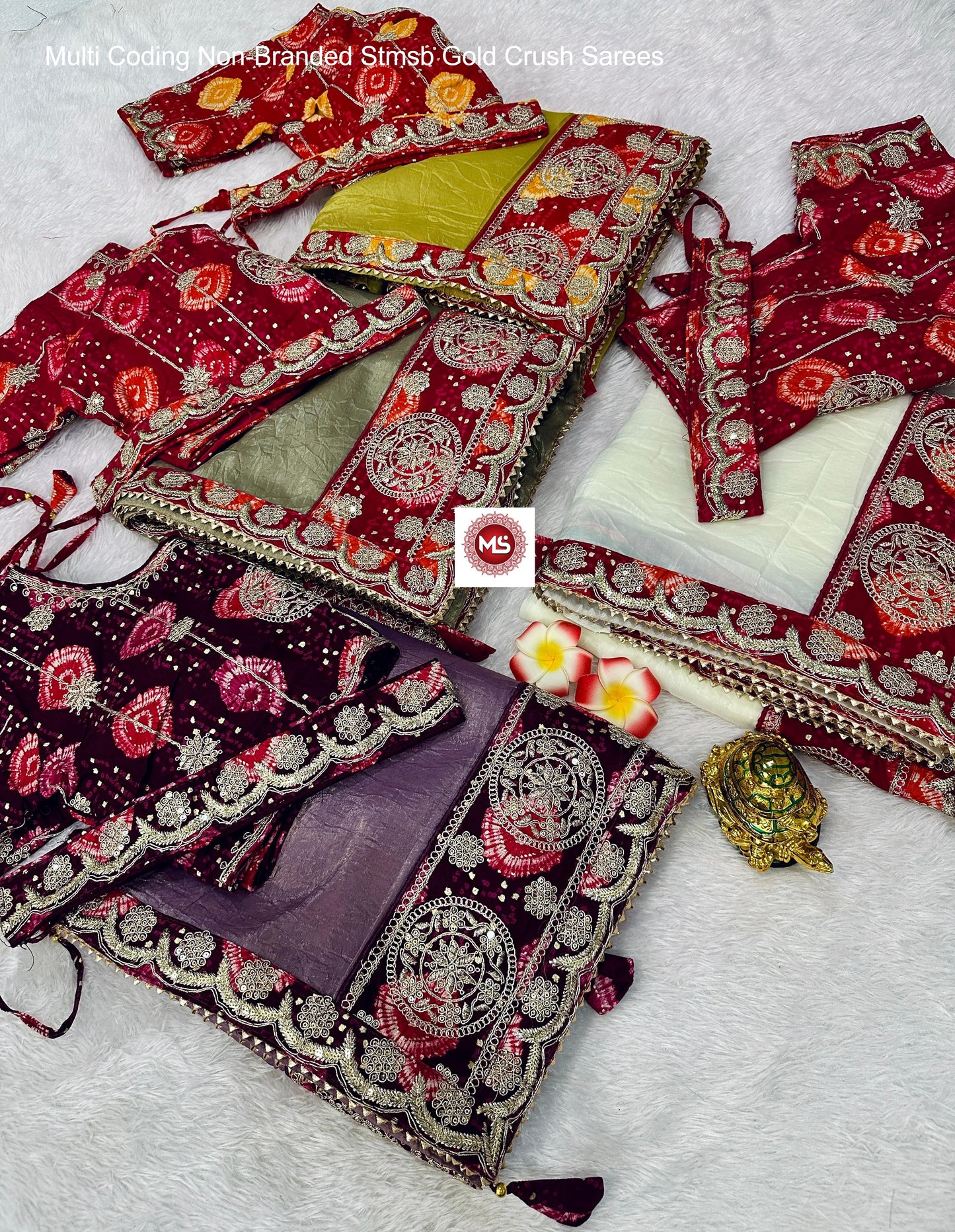 Multi Coding Non-Branded Stmsb Gold Crush Sarees