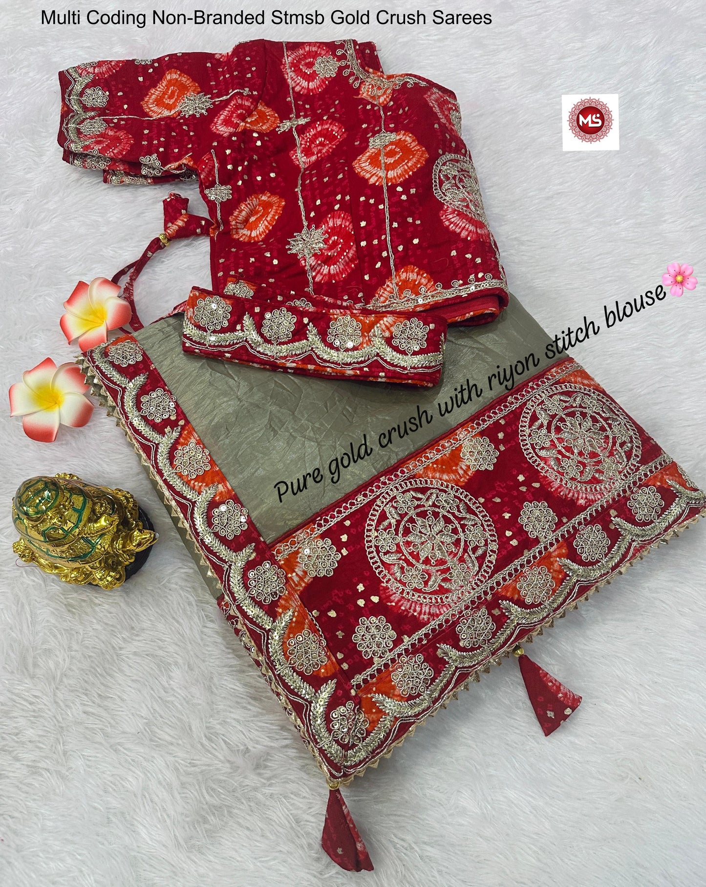 Multi Coding Non-Branded Stmsb Gold Crush Sarees