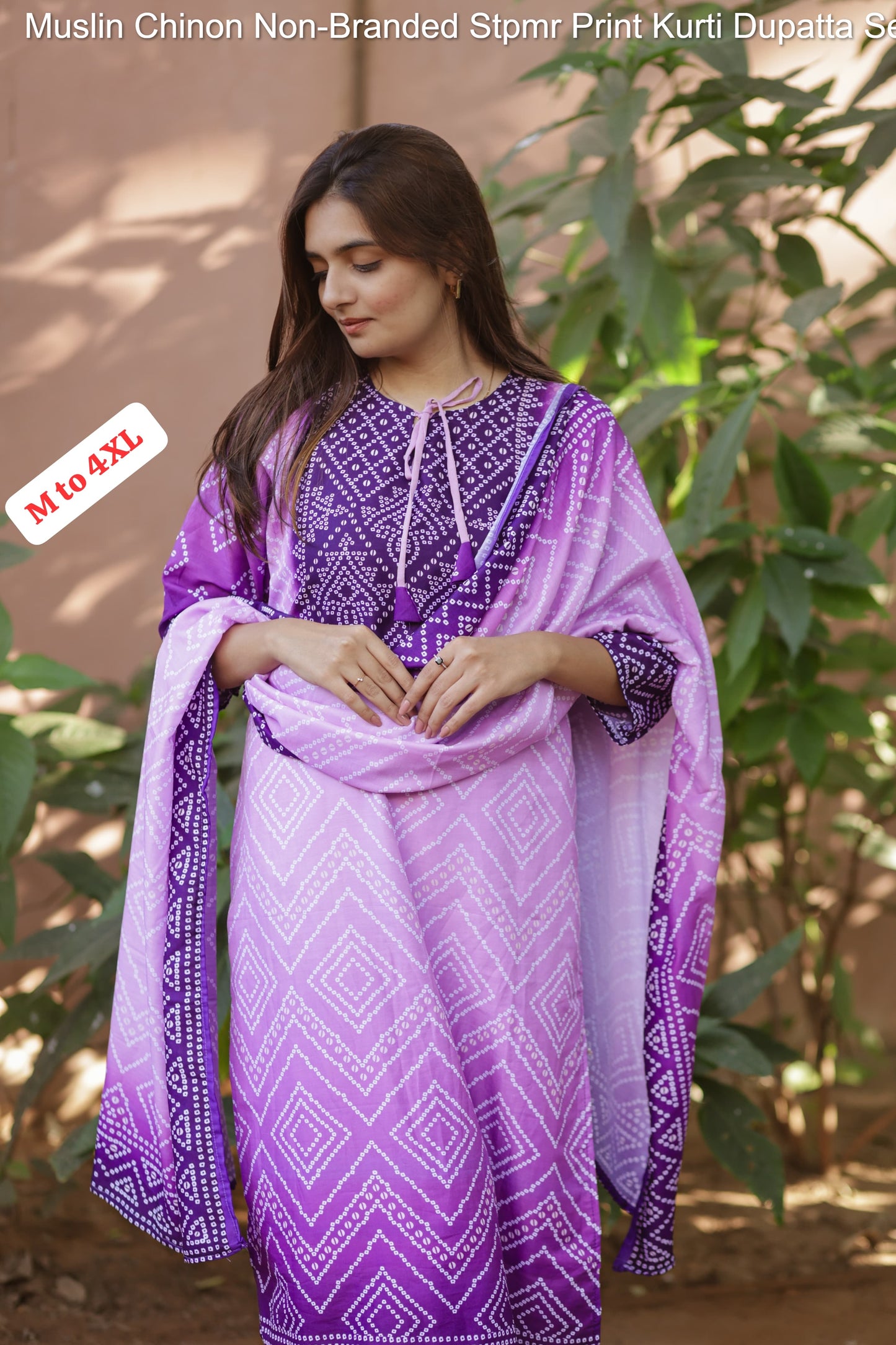 Muslin Chinon Non-Branded Stpmr Print Kurti Dupatta Set
