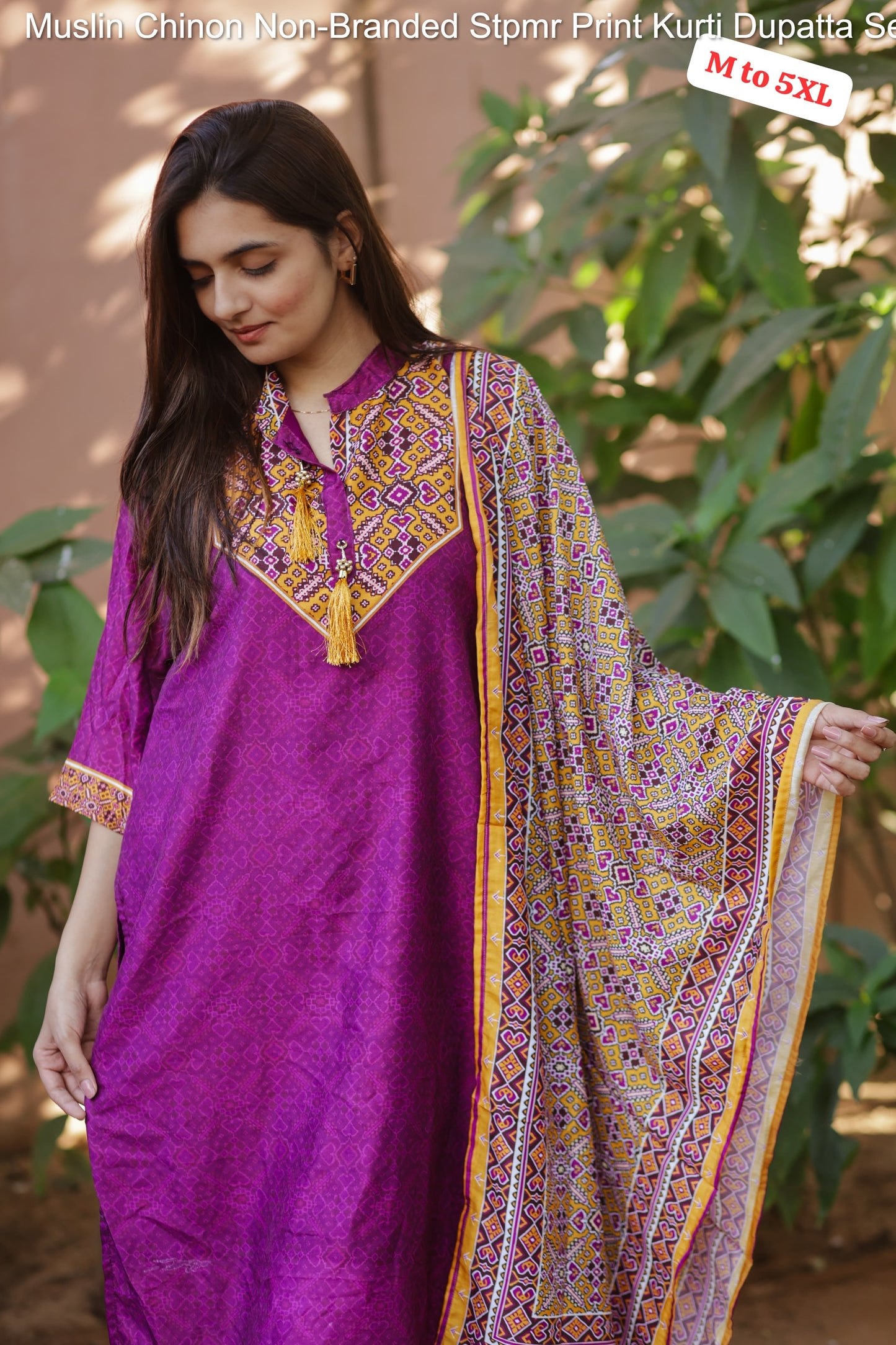 Muslin Chinon Non-Branded Stpmr Print Kurti Dupatta Set