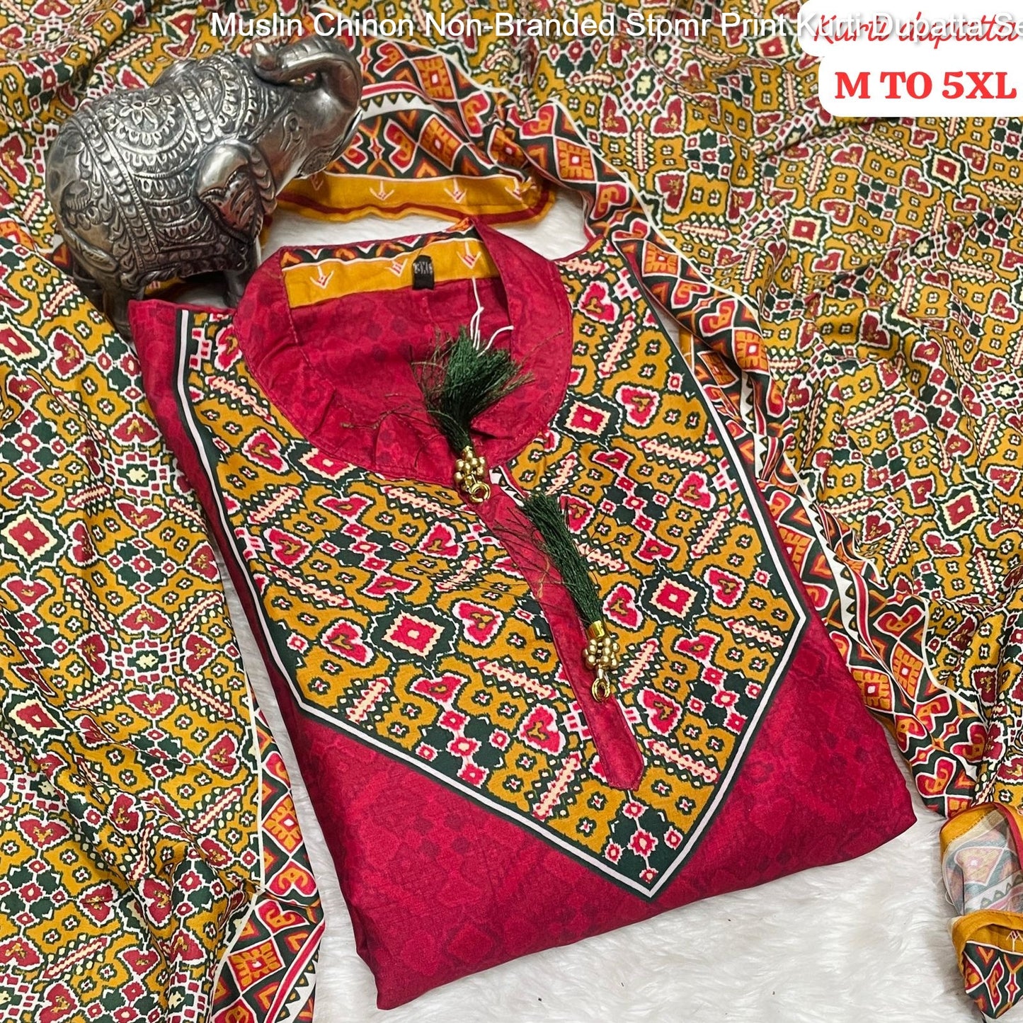 Muslin Chinon Non-Branded Stpmr Print Kurti Dupatta Set