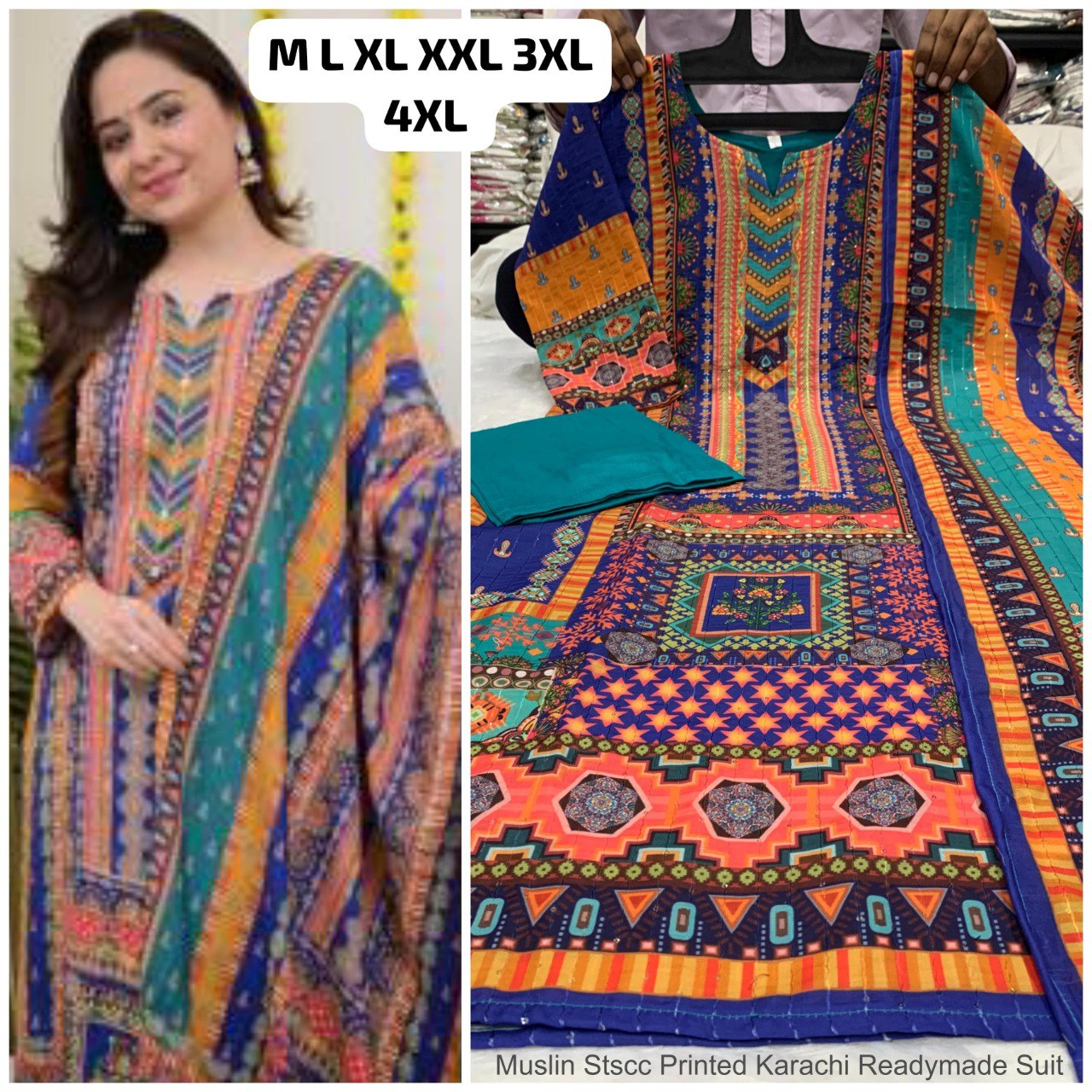 Muslin Stscc Printed Karachi Readymade Suit