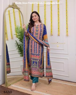 Muslin Stscc Printed Karachi Readymade Suit