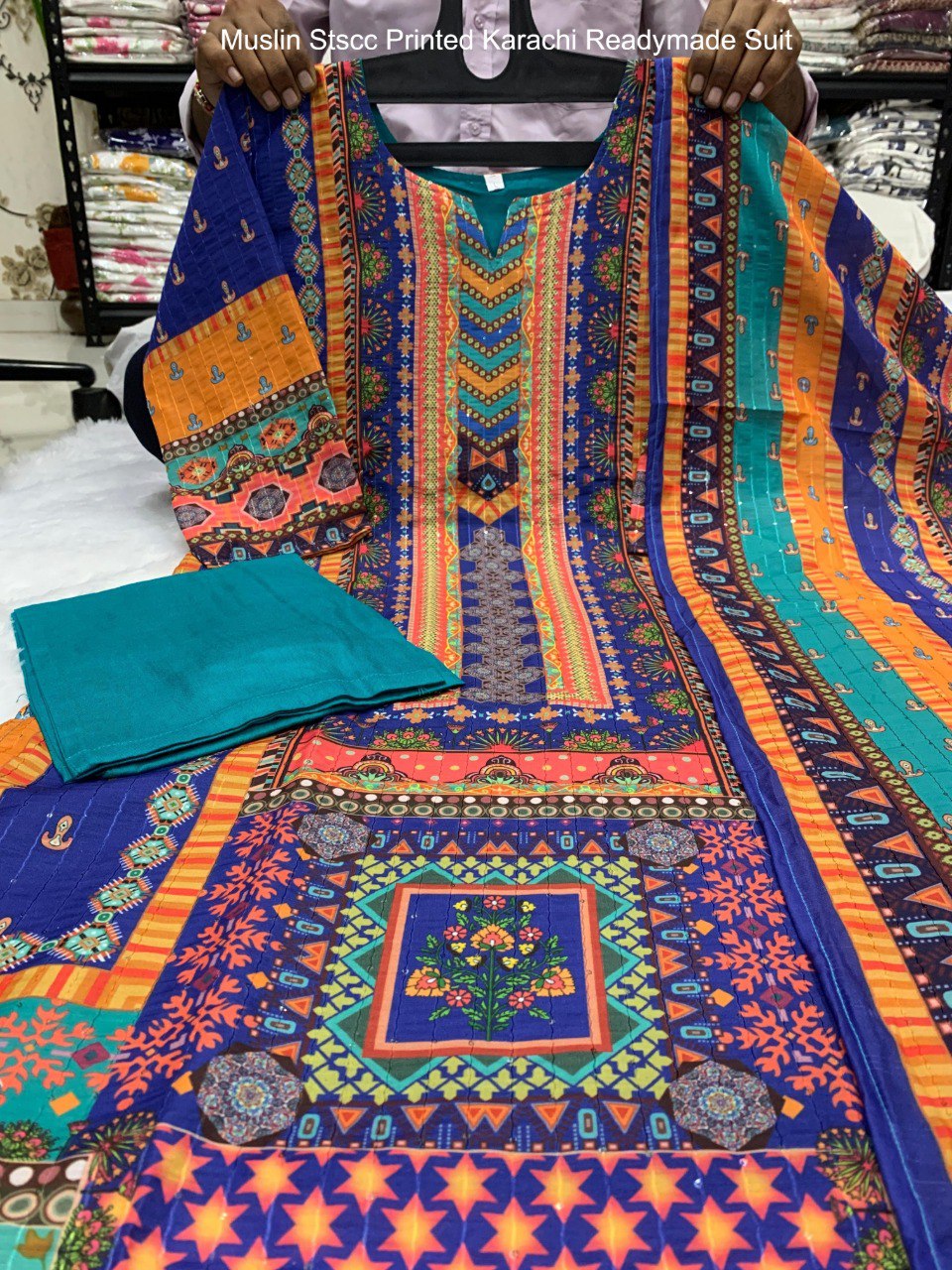 Muslin Stscc Printed Karachi Readymade Suit