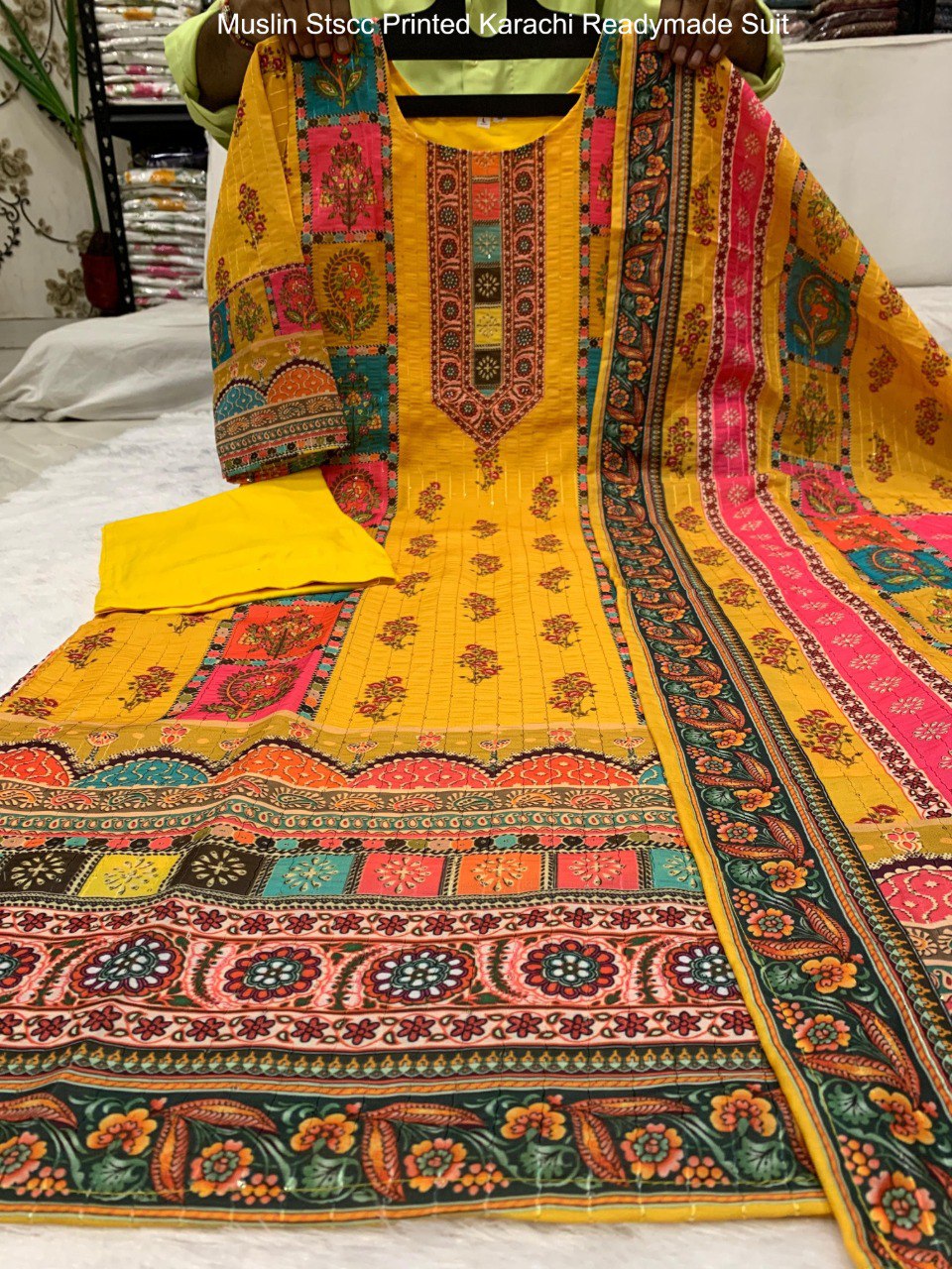 Muslin Stscc Printed Karachi Readymade Suit