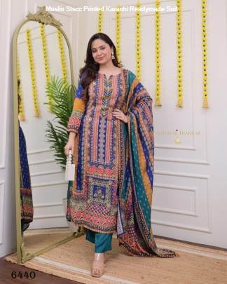 Muslin Stscc Printed Karachi Readymade Suit