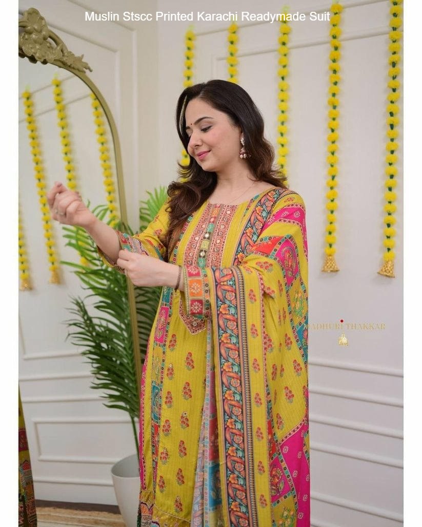 Muslin Stscc Printed Karachi Readymade Suit