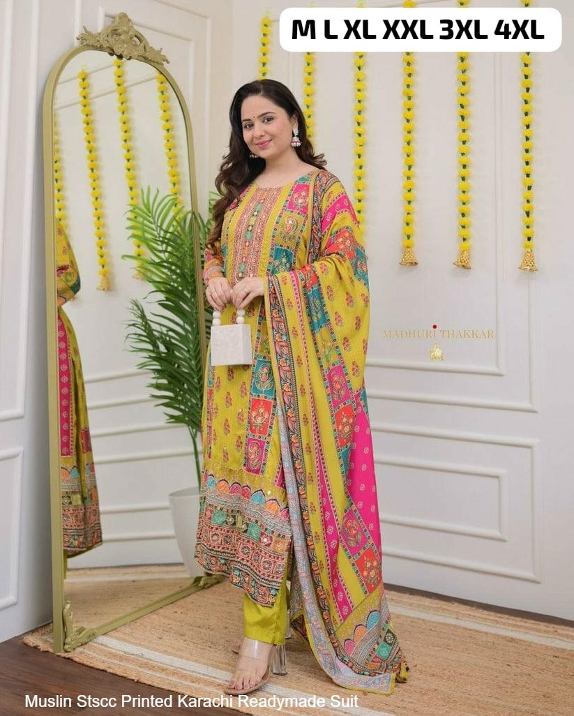 Muslin Stscc Printed Karachi Readymade Suit