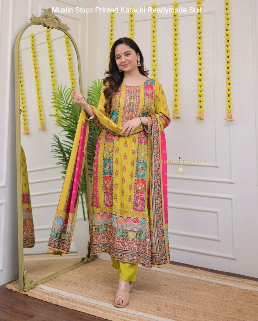 Muslin Stscc Printed Karachi Readymade Suit