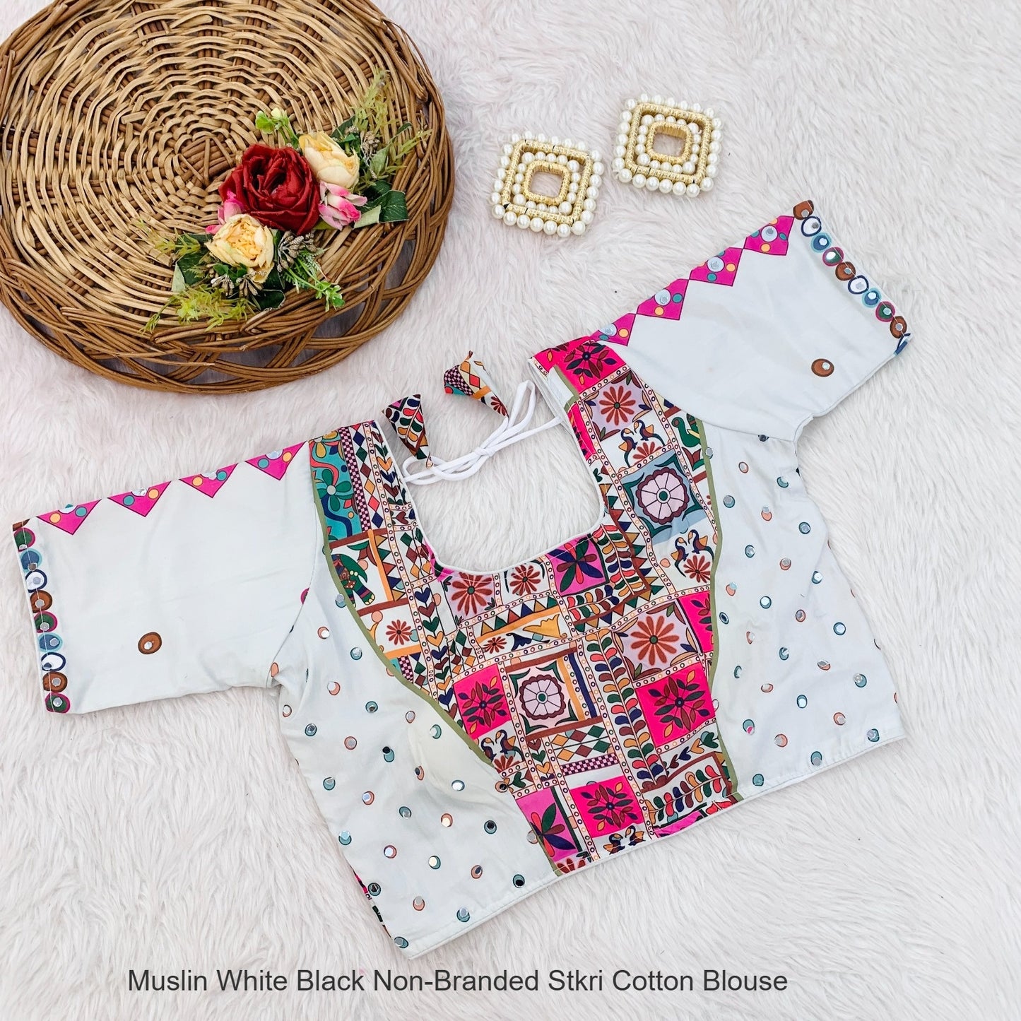 Muslin White Black Non-Branded Stkri Cotton Blouse