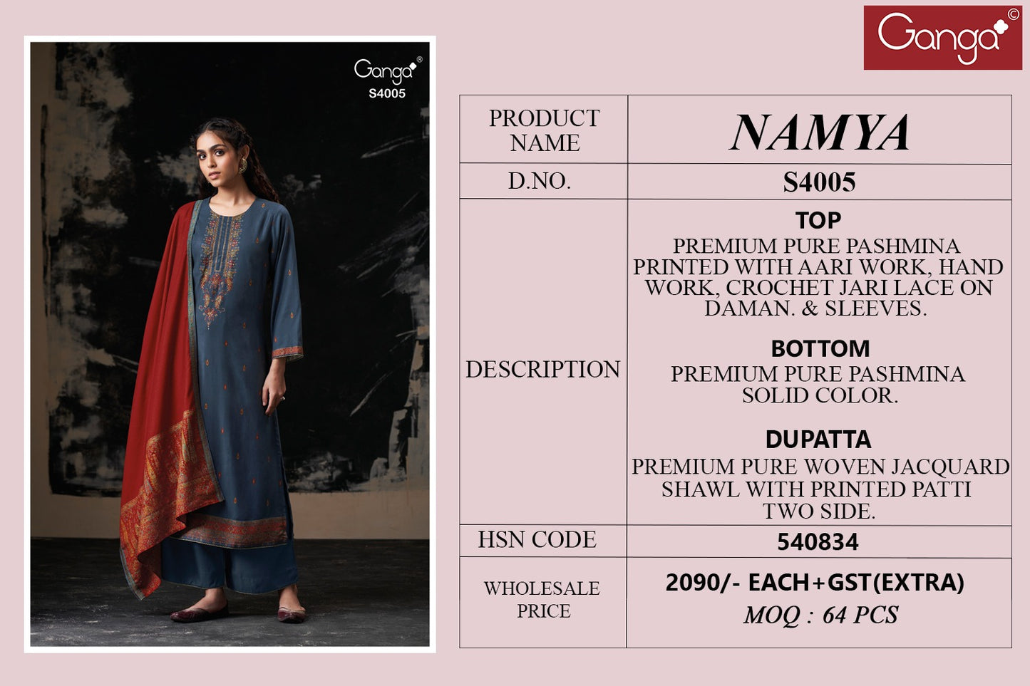 Namya 4005 Ganga Premium Unstitched Suits