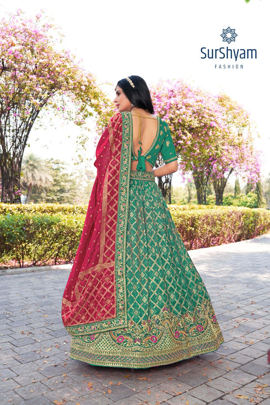 Naseehat Rama Green Surshyam Fashion Banarasi Silk Lehenga Choli