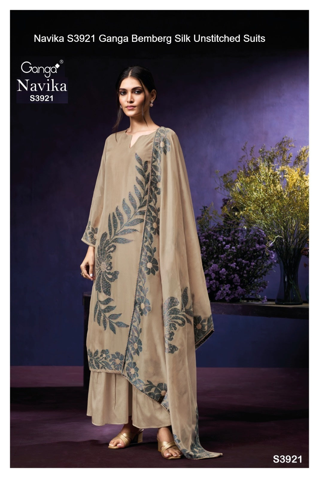 Navika S3921 Ganga Bemberg Silk Unstitched Suits