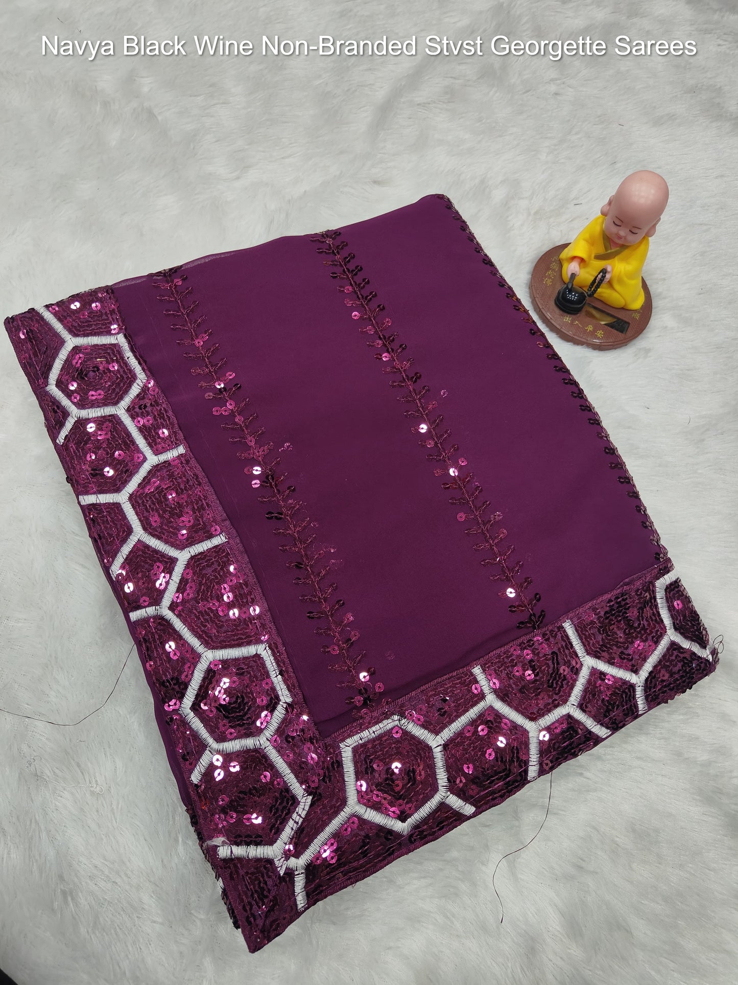 Navya Black Wine Non-Branded Stvst Georgette Sarees